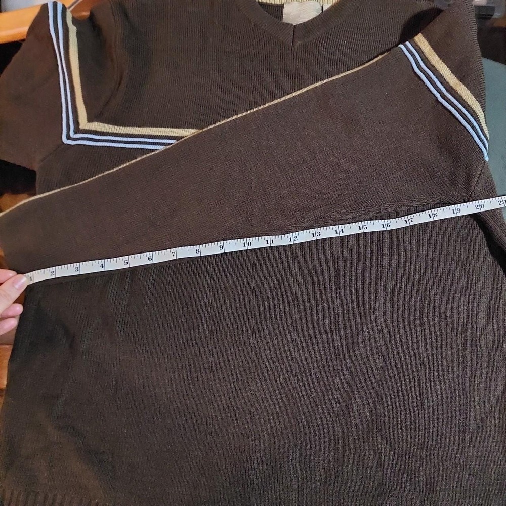 Vintage Point Zero Brown Striped V-Neck Sweater 90s Skater Y2K Medium - Picture 6 of 6